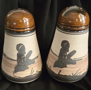 Source Unknown Ceramic Art Brown and Cream Shakers